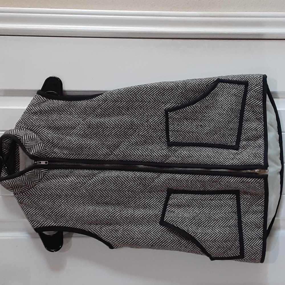Hemline Mom Quilted Herringbone Wool Blend Puffer Vest Black White Small - Picture 2 of 8